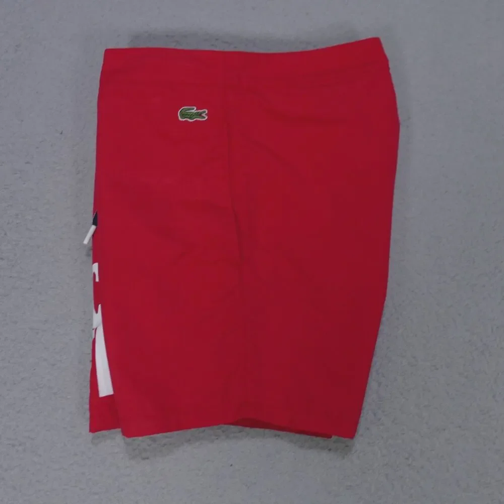 Lacoste Swim Trunks Mens Small Red Spell Out Board Shorts Inseam Surf Logo